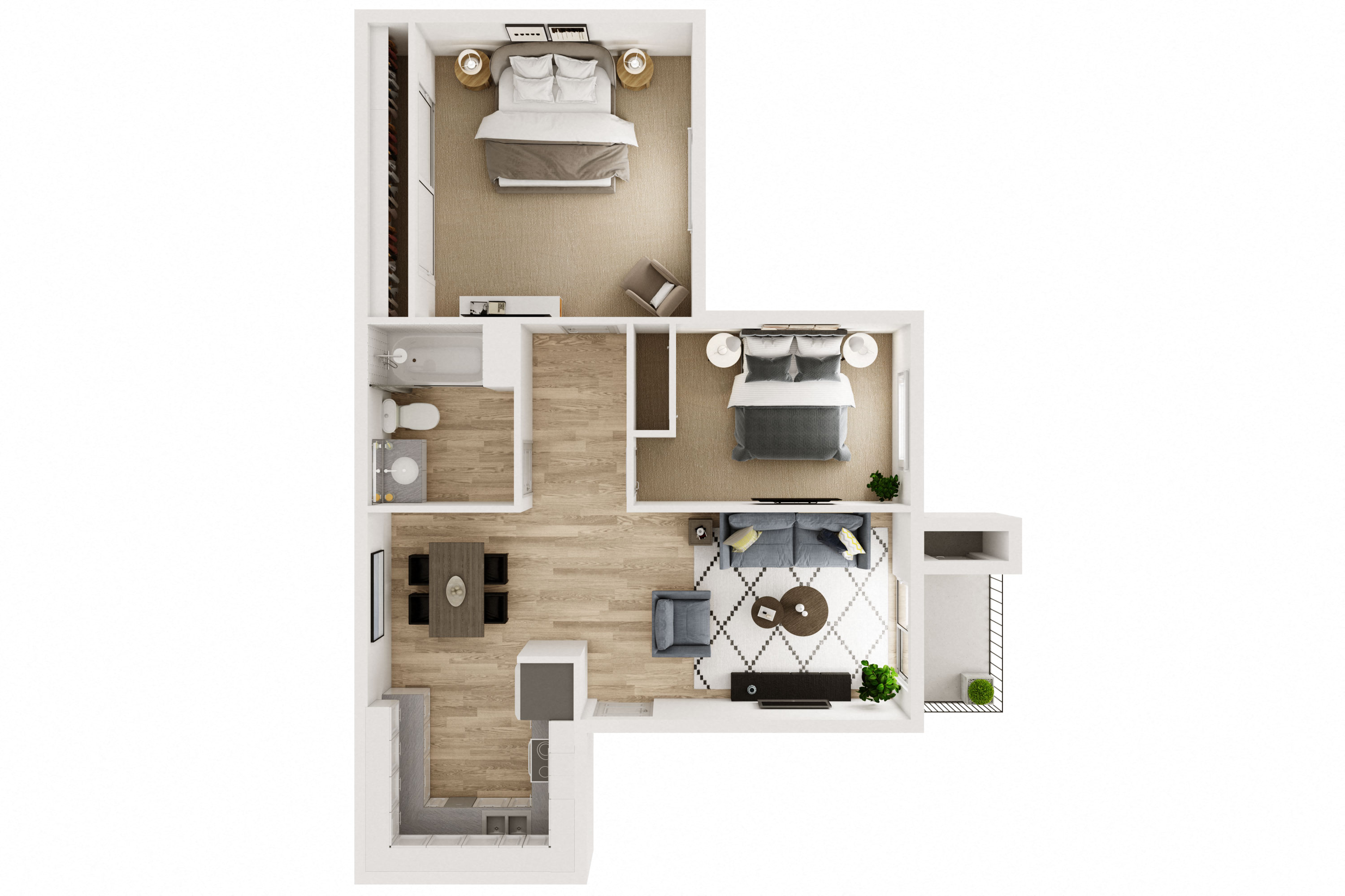 Floor plan for 2 beds, 1 bath, 903 sqft