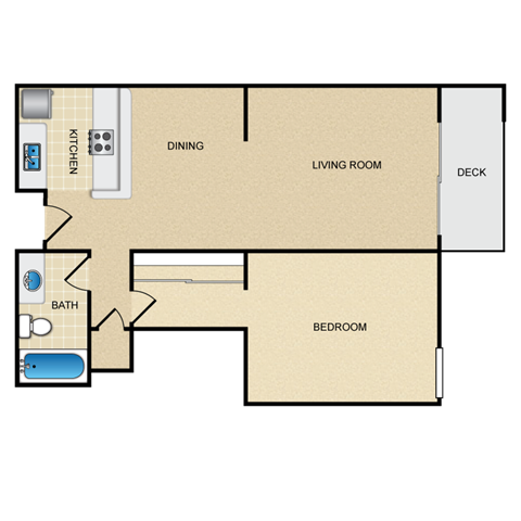 Floor plan for 1 bed, 1 bath, 700 sqft