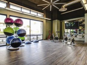 Phoenix apartment for rent - A gym with exercise equipment and a row of exercise balls.