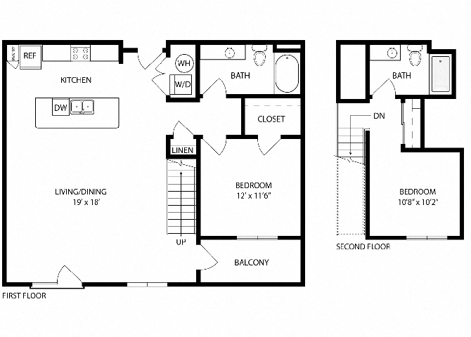 Floor plan for 2 beds, 2 baths, 1126 sqft