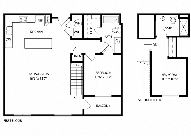 Floor plan for 2 beds, 2 baths, 1126 sqft