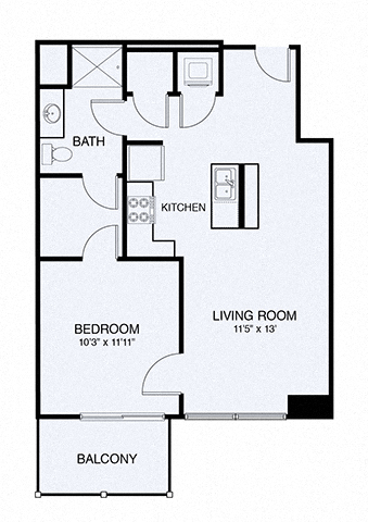 Floor plan for 1 bed, 1 bath, 694 sqft