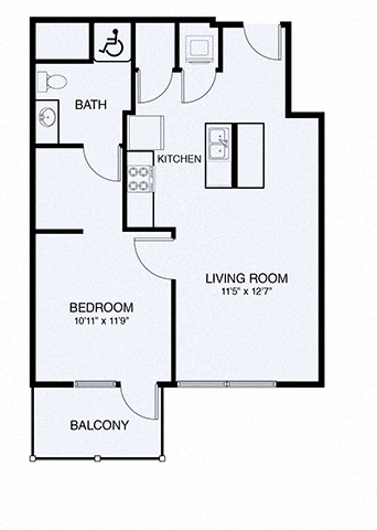 Floor plan for 1 bed, 1 bath, 694 sqft
