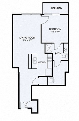 Floor plan for 1 bed, 1 bath, 763 sqft