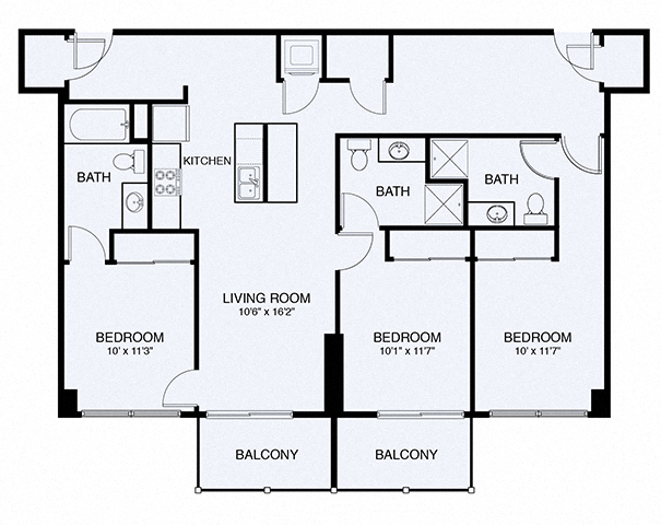 Floor plan for 3 beds, 3 baths, 1347 sqft