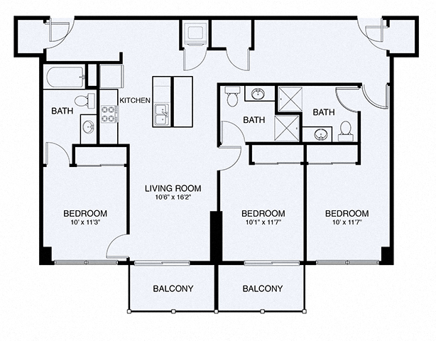 Floor plan for 3 beds, 3 baths, 1347 sqft