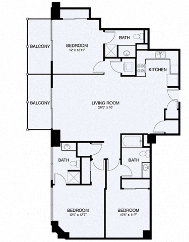 Floor plan for 3 beds, 3 baths, 1449 sqft