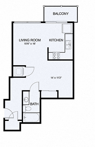 Floor plan for studio, 1 bath, 546 sqft