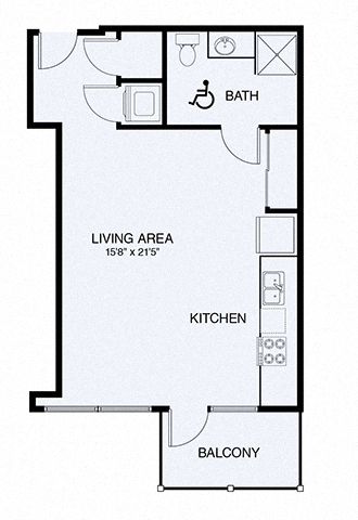 Floor plan for studio, 1 bath, 585 sqft