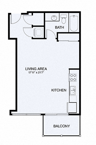 Floor plan for studio, 1 bath, 587 sqft