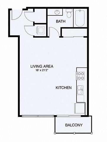 Floor plan for studio, 1 bath, 618 sqft