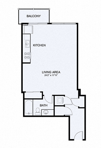 Floor plan for studio, 1 bath, 664 sqft