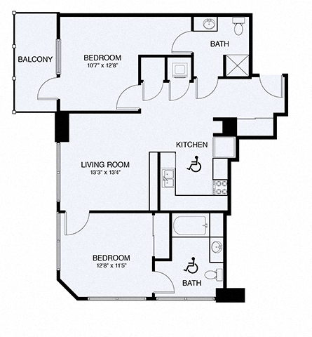 Floor plan for 1 bed, 1 bath, 657 sqft