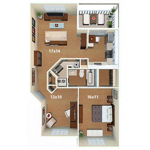 Floor plan for 1 bed, 1 bath, 793 sqft
