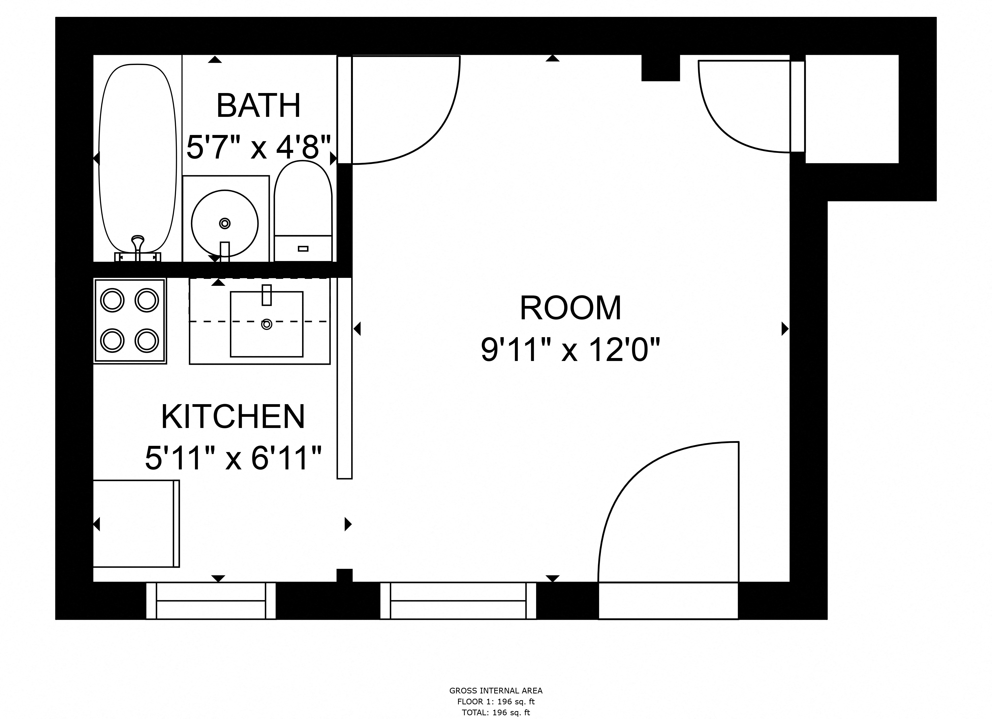 Floor plan for studio, 1 bath, 750 sqft