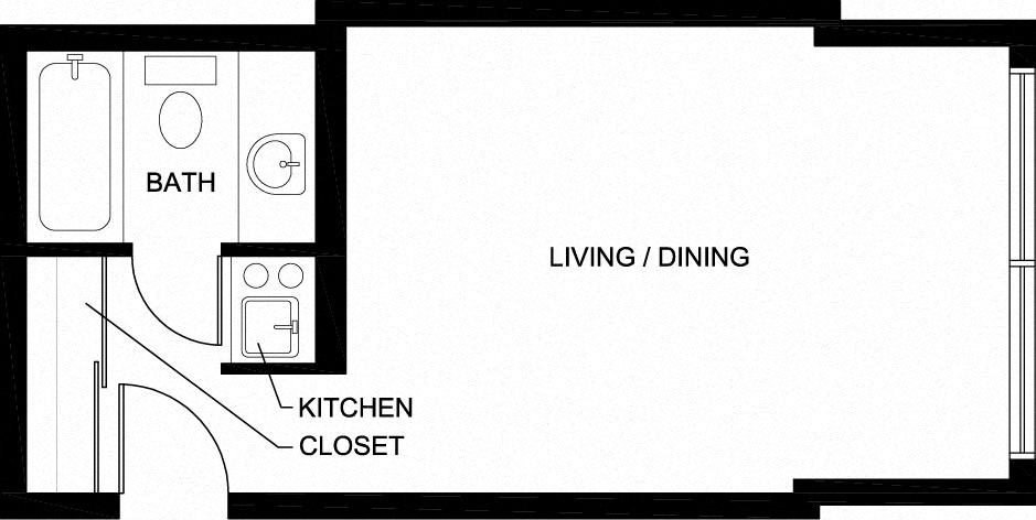 Floor plan for studio, 1 bath