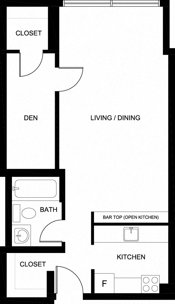 Floor plan for studio, 1 bath, 505 sqft