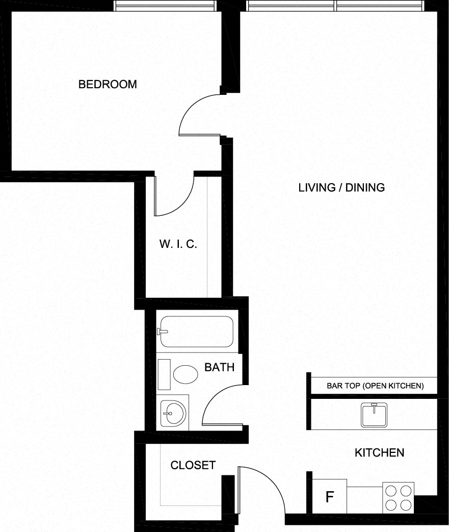 Floor plan for studio, 1 bath