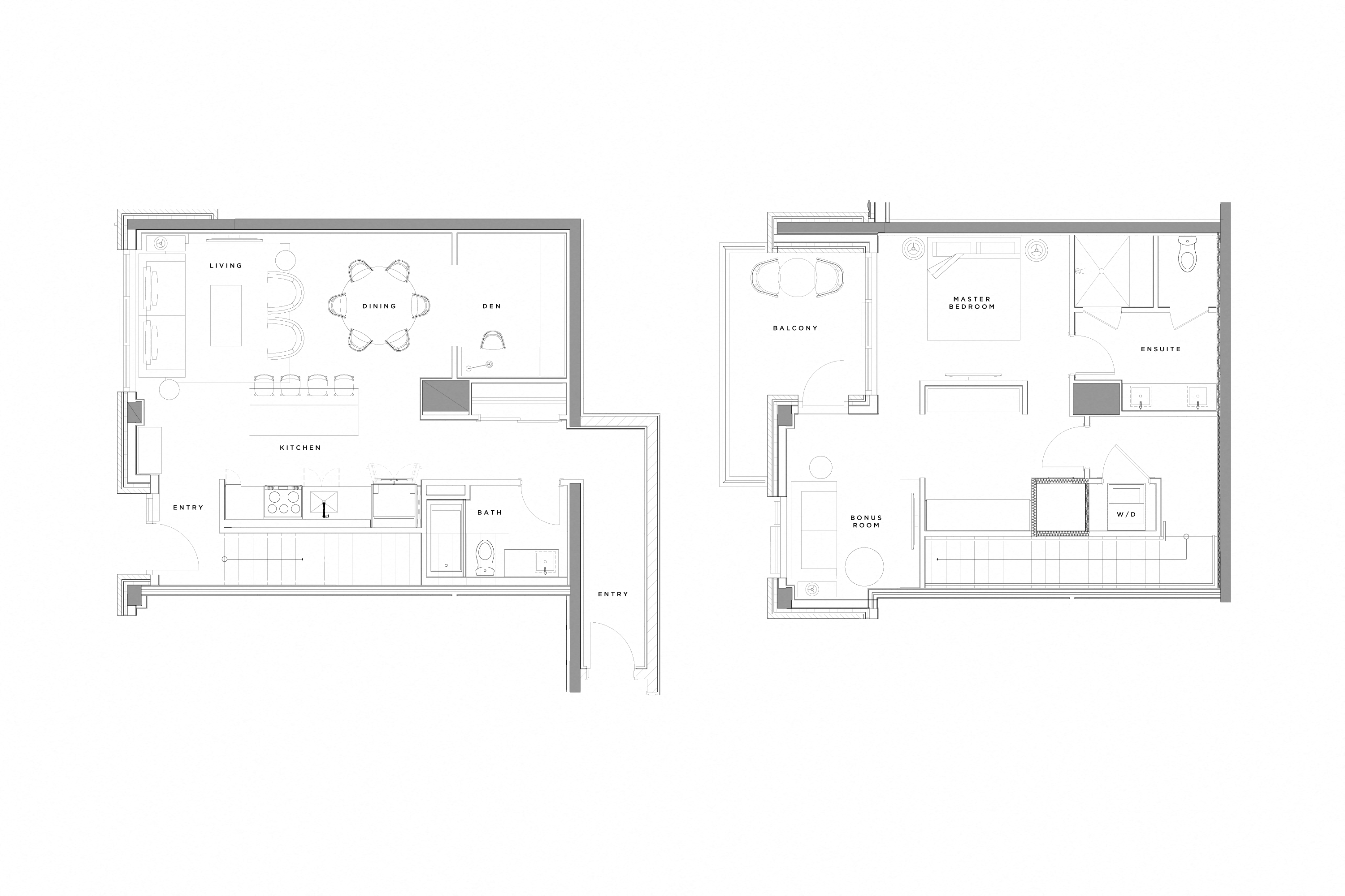 Floor plan for 1 bed, 2 baths, 1491 sqft