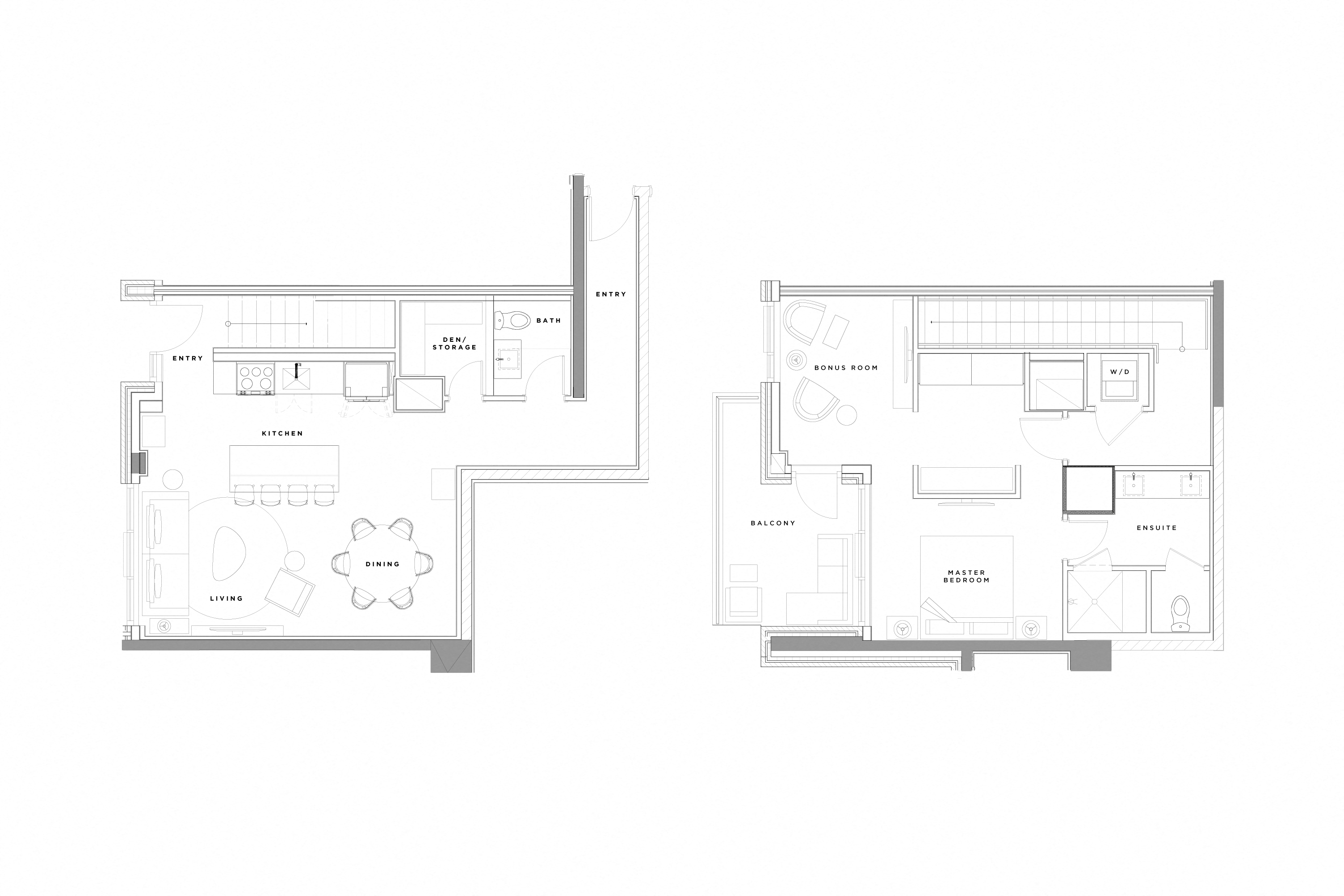 Floor plan for 1 bed, 2 baths, 1260 sqft