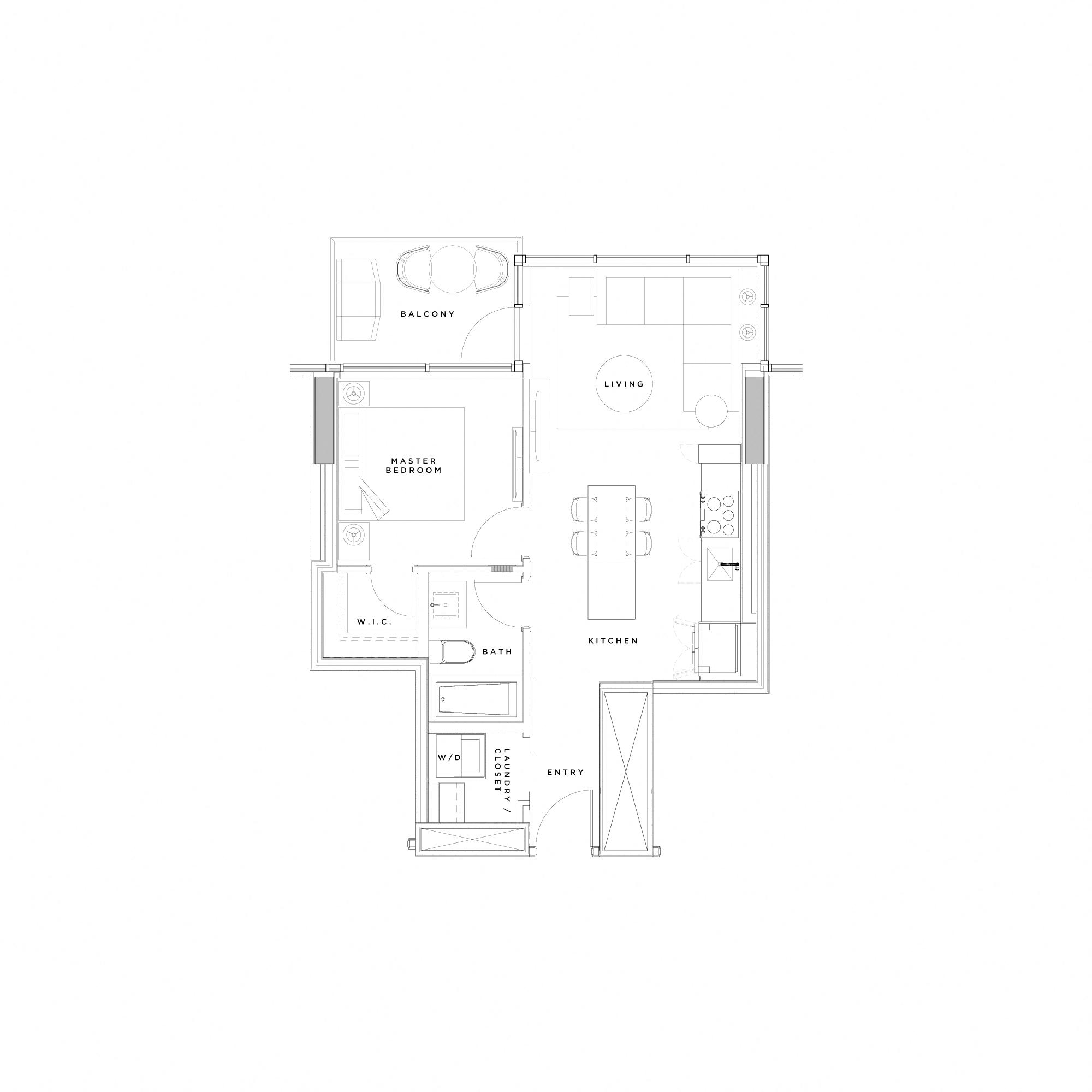 Floor plan for 1 bed, 1 bath, 570 sqft