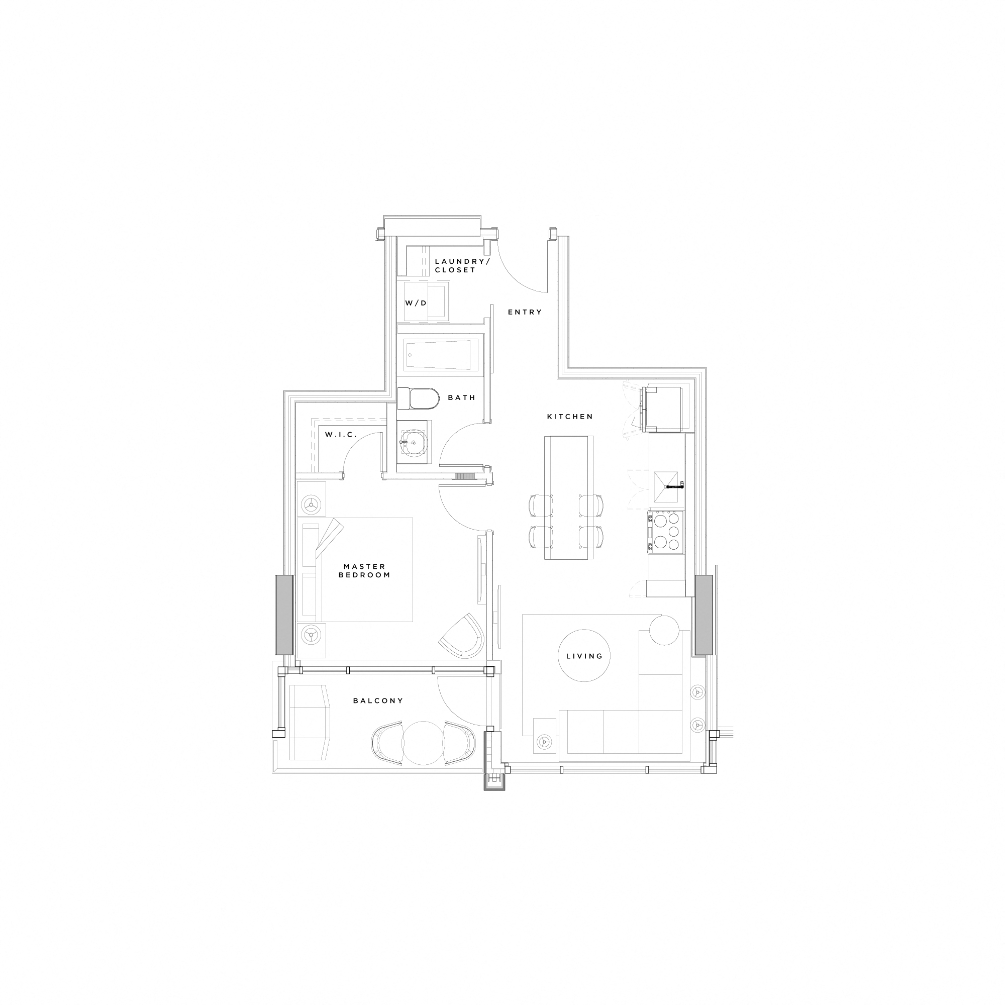 Floor plan for 1 bed, 1 bath, 570 sqft