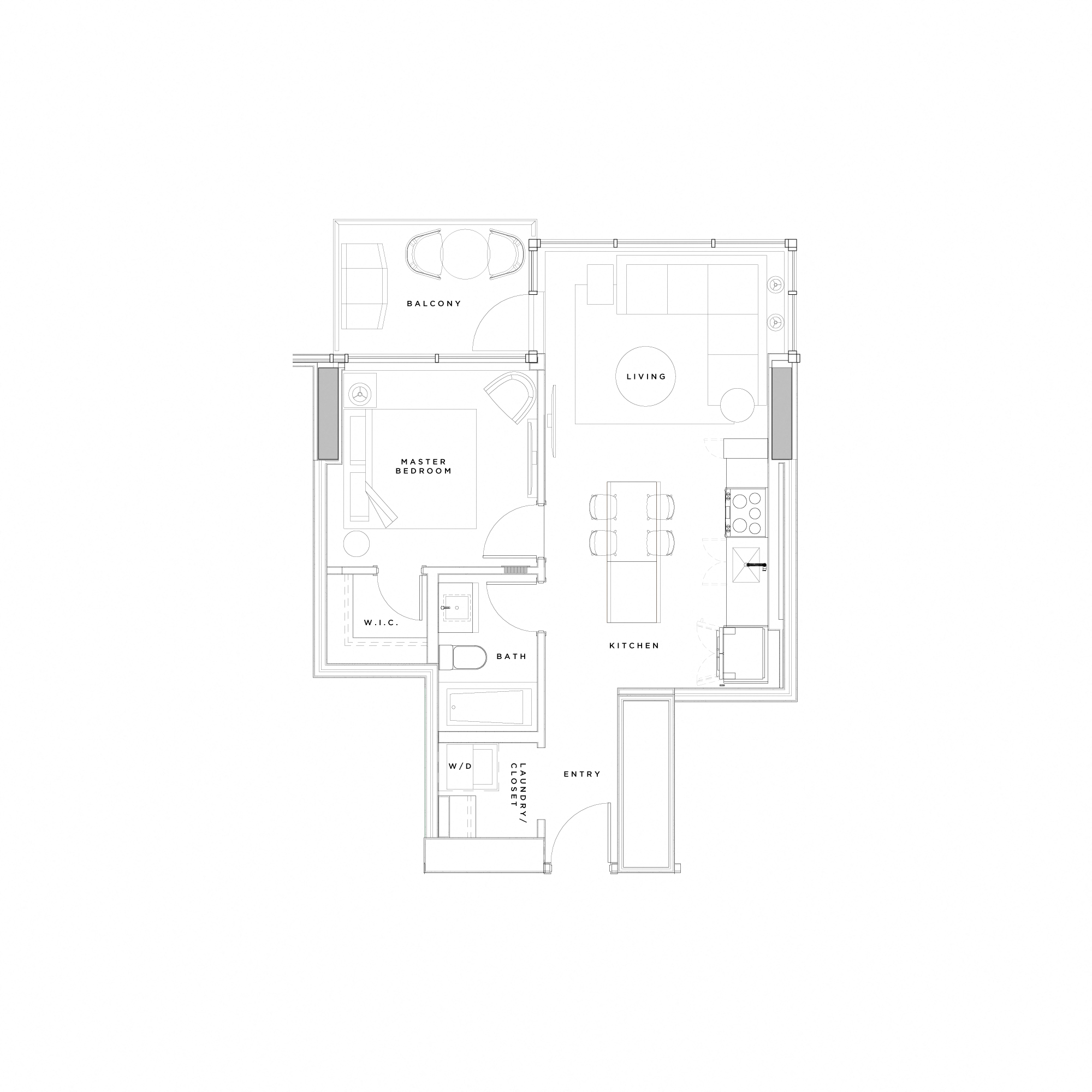 Floor plan for 1 bed, 1 bath, 570 sqft