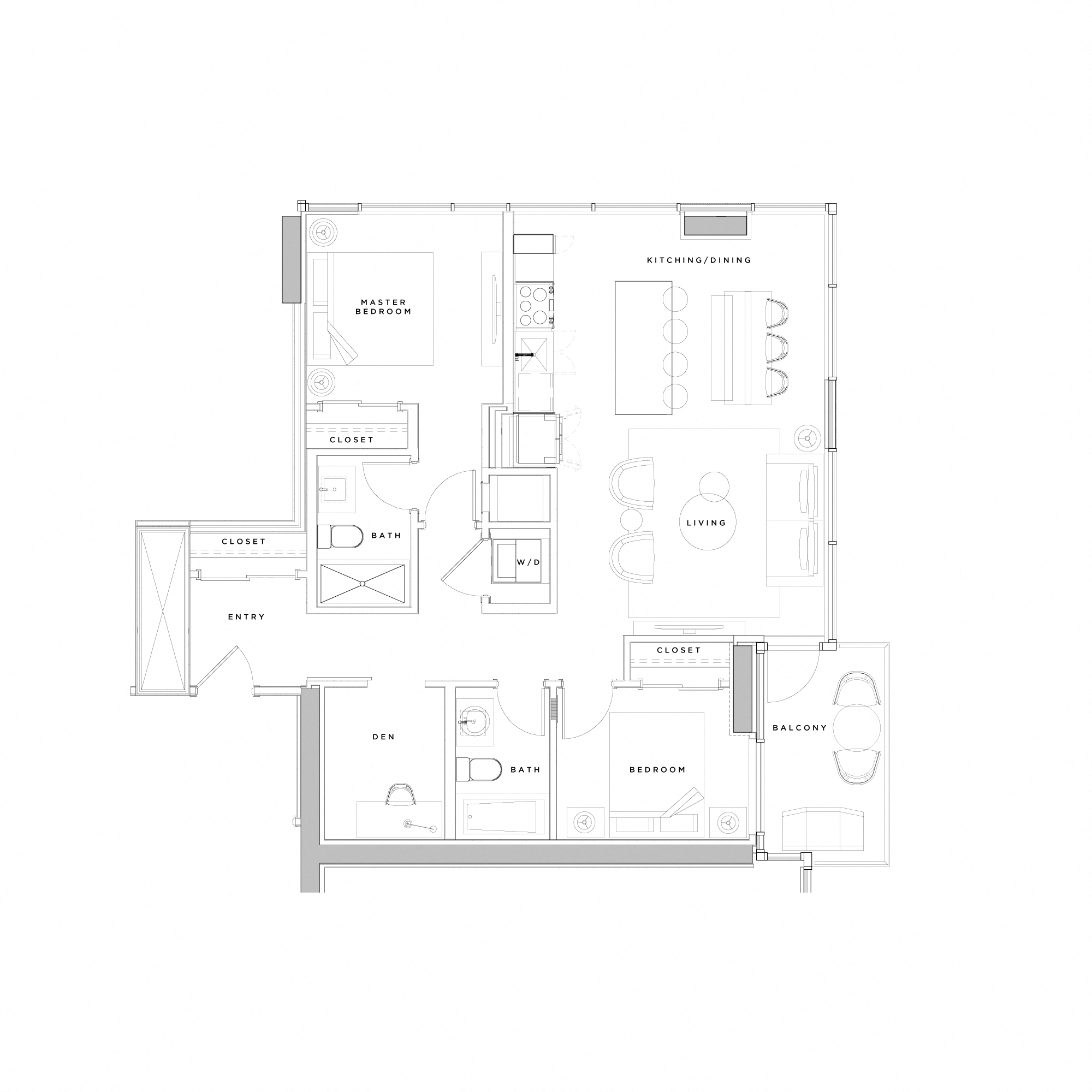 Floor plan for 2 beds, 2 baths, 881 sqft