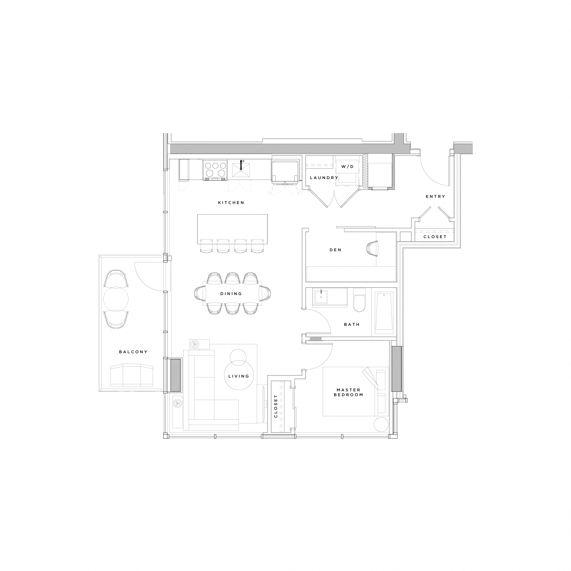 Floor plan for 1 bed, 1 bath, 757 sqft