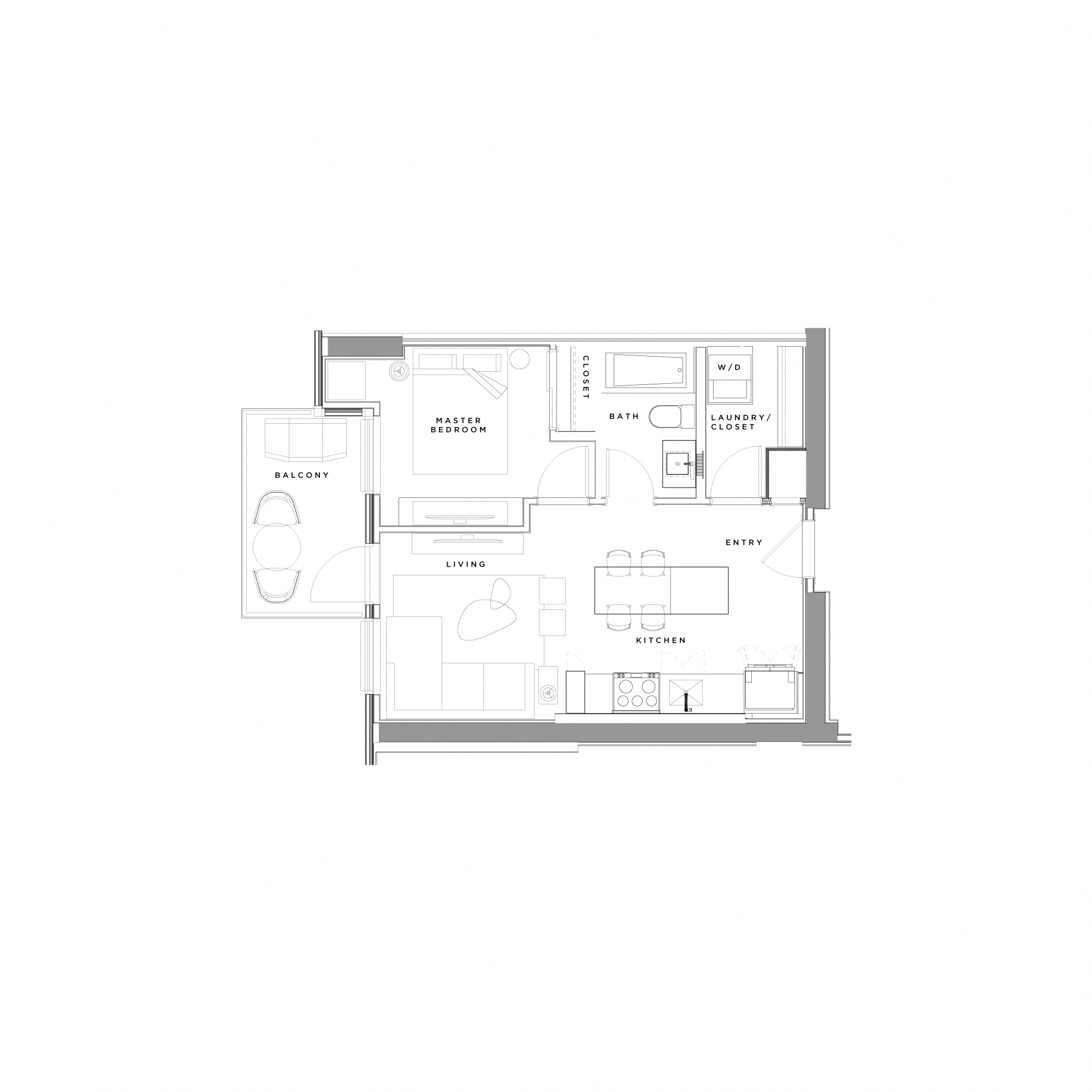 Floor plan for 1 bed, 1 bath, 498 sqft