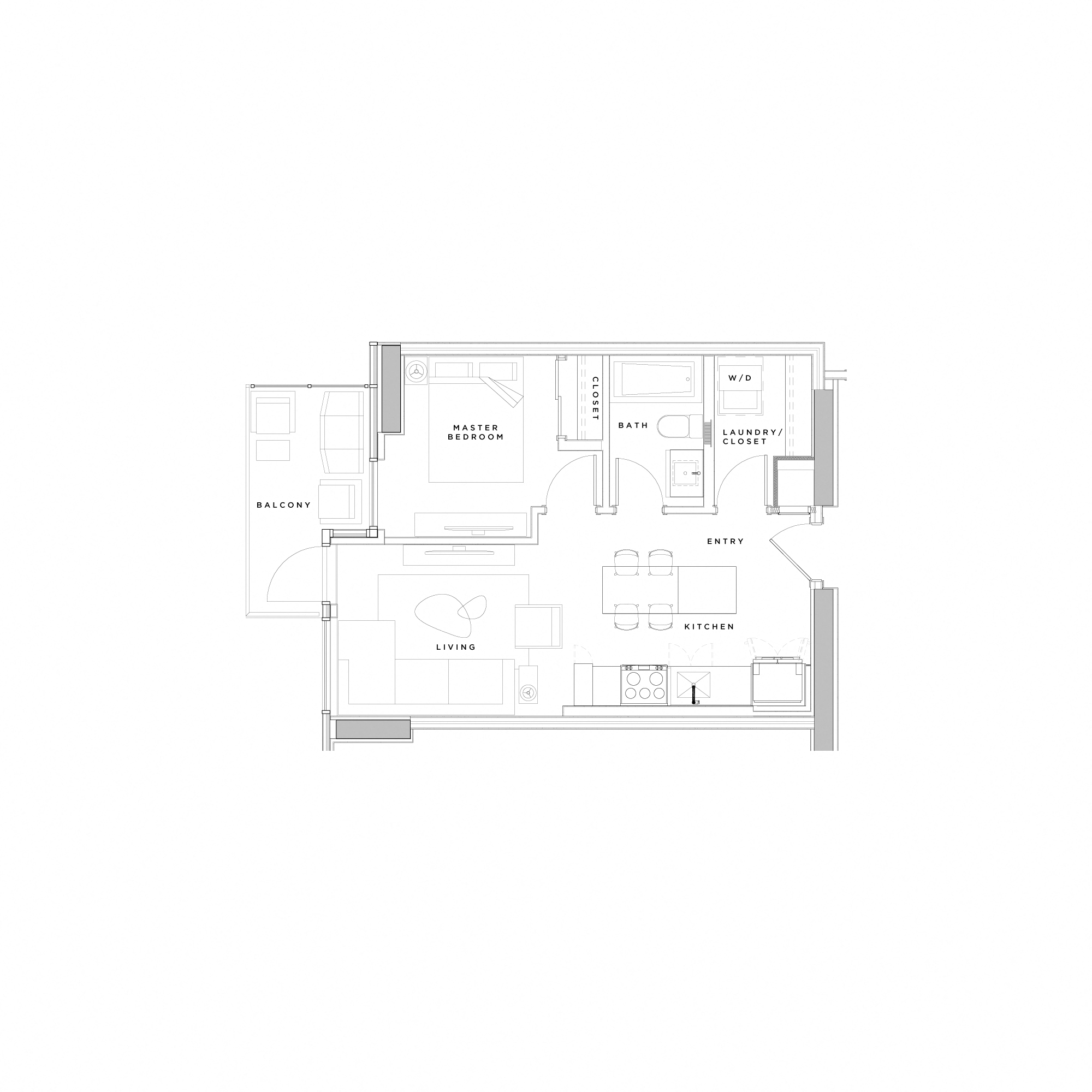 Floor plan for 1 bed, 1 bath, 498 sqft