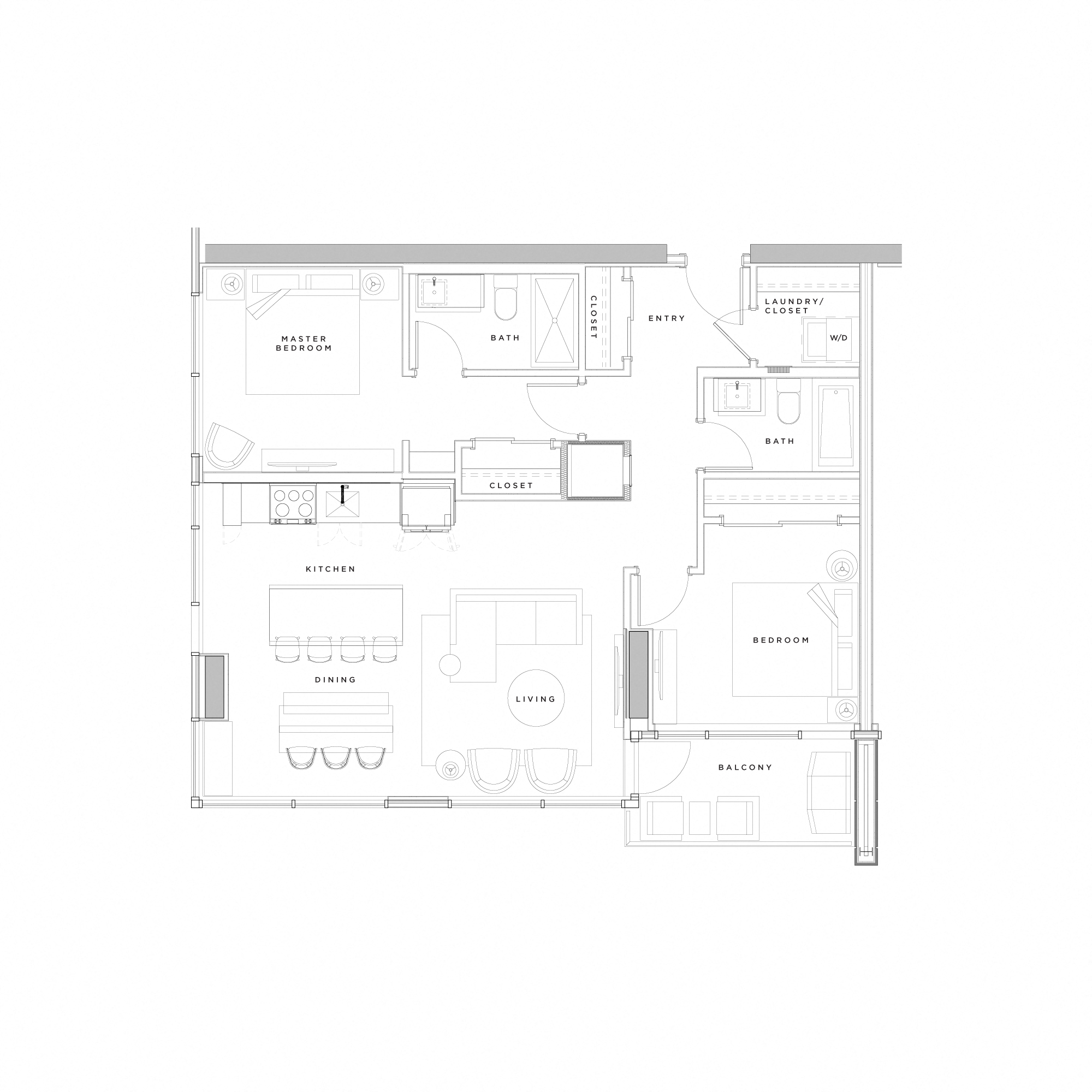 Floor plan for 2 beds, 2 baths, 1003 sqft