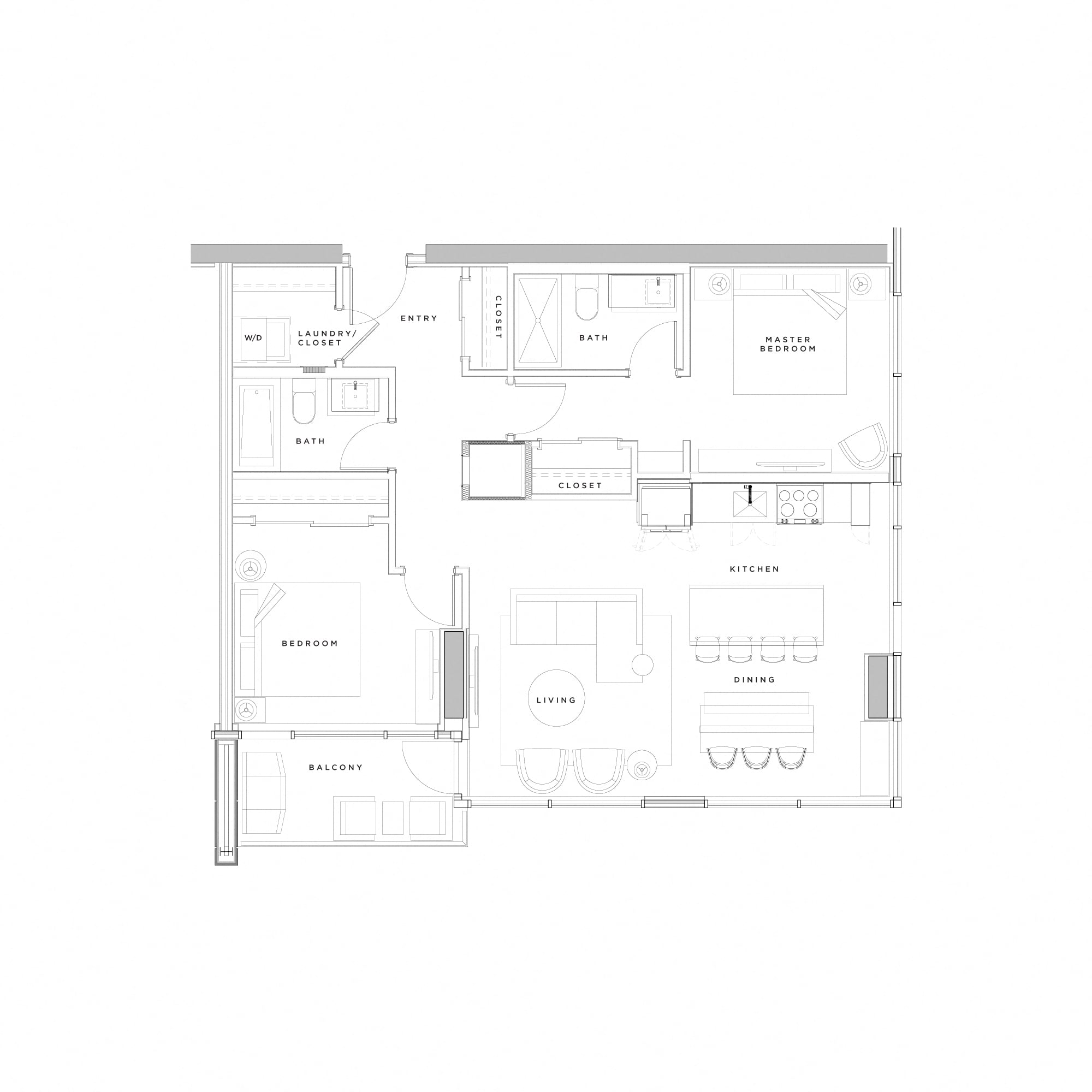 Floor plan for 2 beds, 2 baths, 1003 sqft