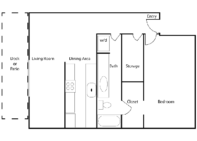 Floor plan for 1 bed, 1 bath, 720 sqft