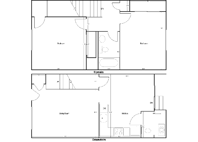 Floor plan for 2 beds, 1.5 baths, 1092 sqft