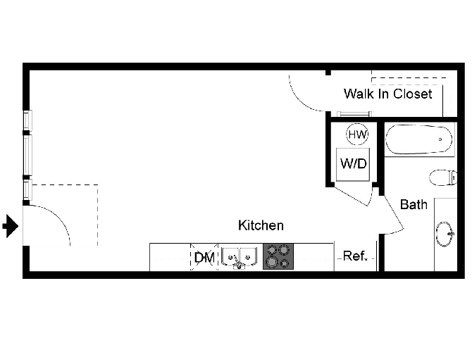 Floor plan for studio, 1 bath, 478 sqft