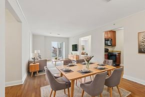 Allentown apartment for rent - A dining room with a table set for six.