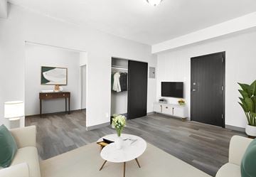 St Louis apartment for rent - a living room with a couch and a coffee table and a television