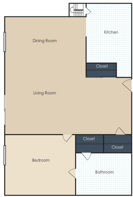 Floor plan for 1 bed, 1 bath, 550 sqft