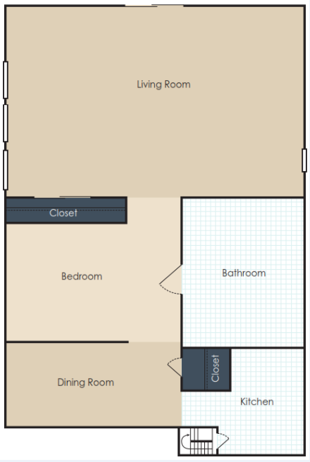 Floor plan for 1 bed, 1 bath, 563 sqft
