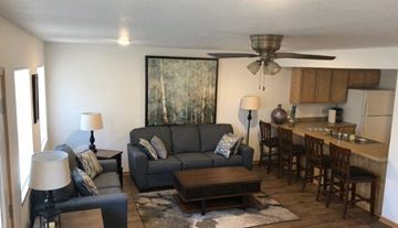 North Hudson apartment for rent - a living room and kitchen with a couch and a table