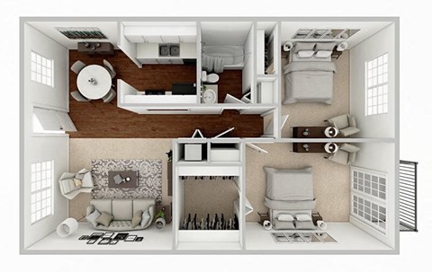 Floor plan for 2 beds, 1 bath, 880 sqft