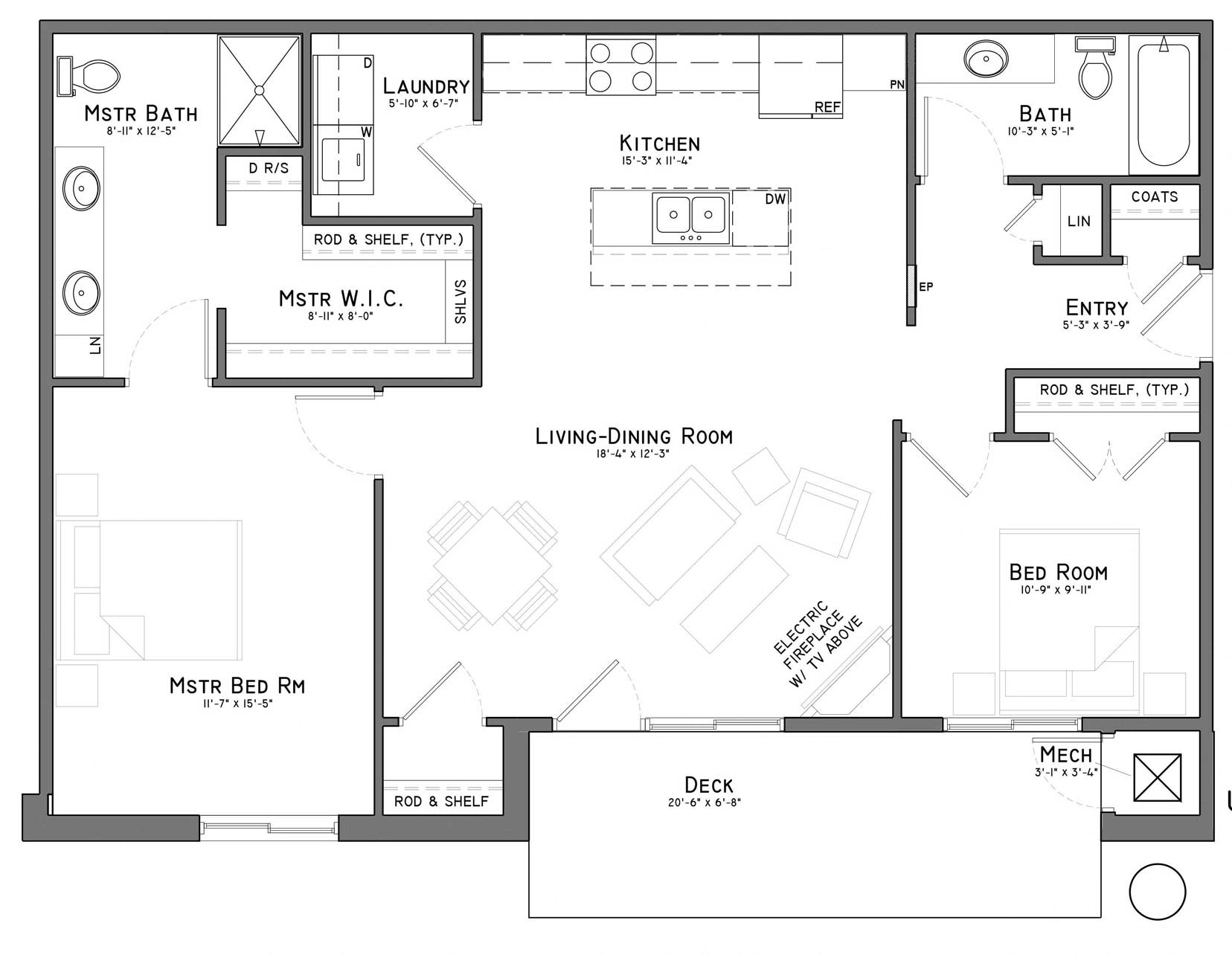 Floor plan for 2 beds, 2 baths, 1148 sqft