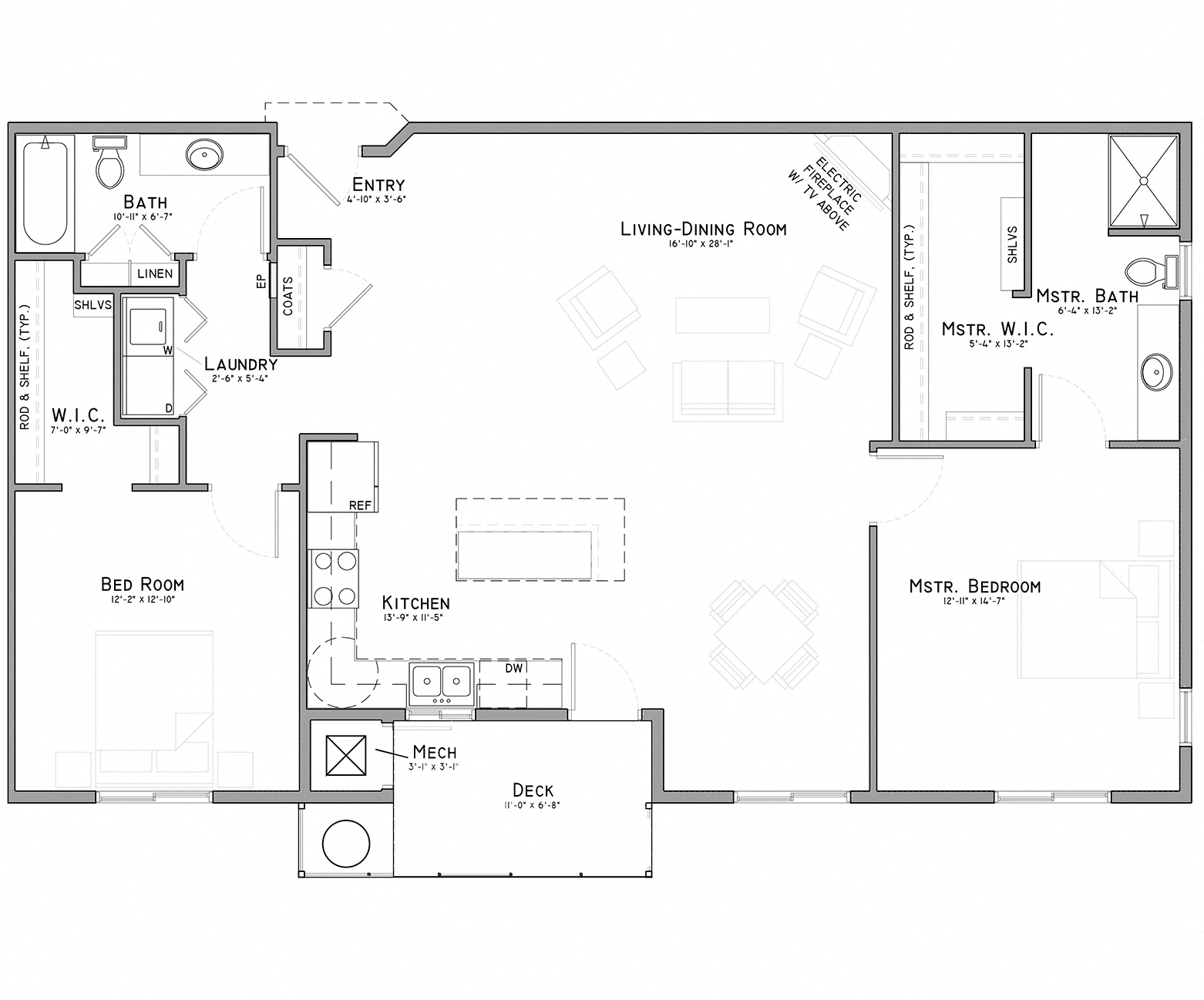 Floor plan for 2 beds, 2 baths, 1425 sqft