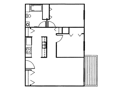 Floor plan for 2 beds, 1 bath, 817 sqft