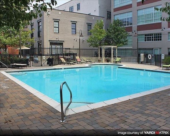 Richmond apartment for rent - a swimming pool in front of an apartment building
