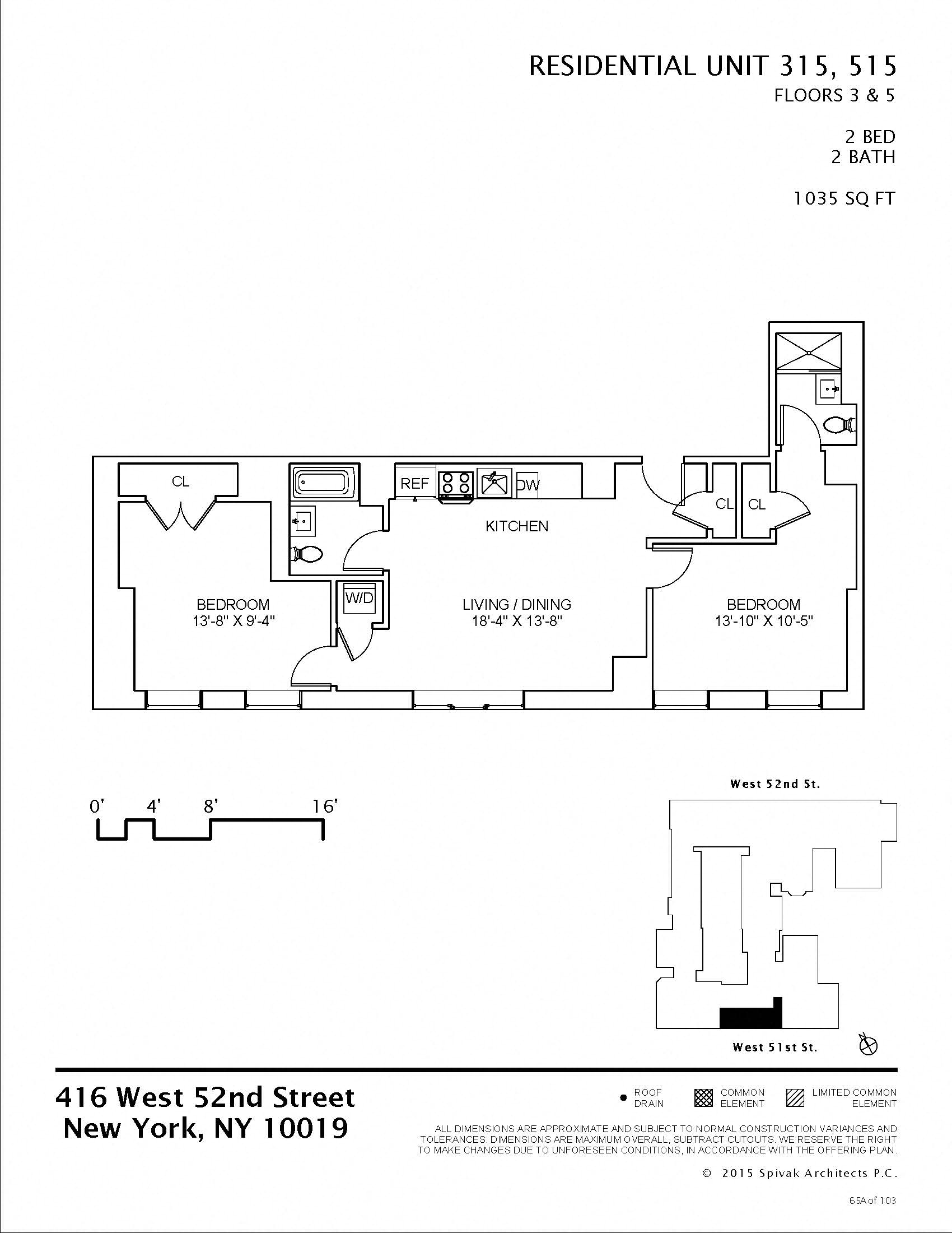 Floor plan for 2 beds, 2 baths, 1035 sqft