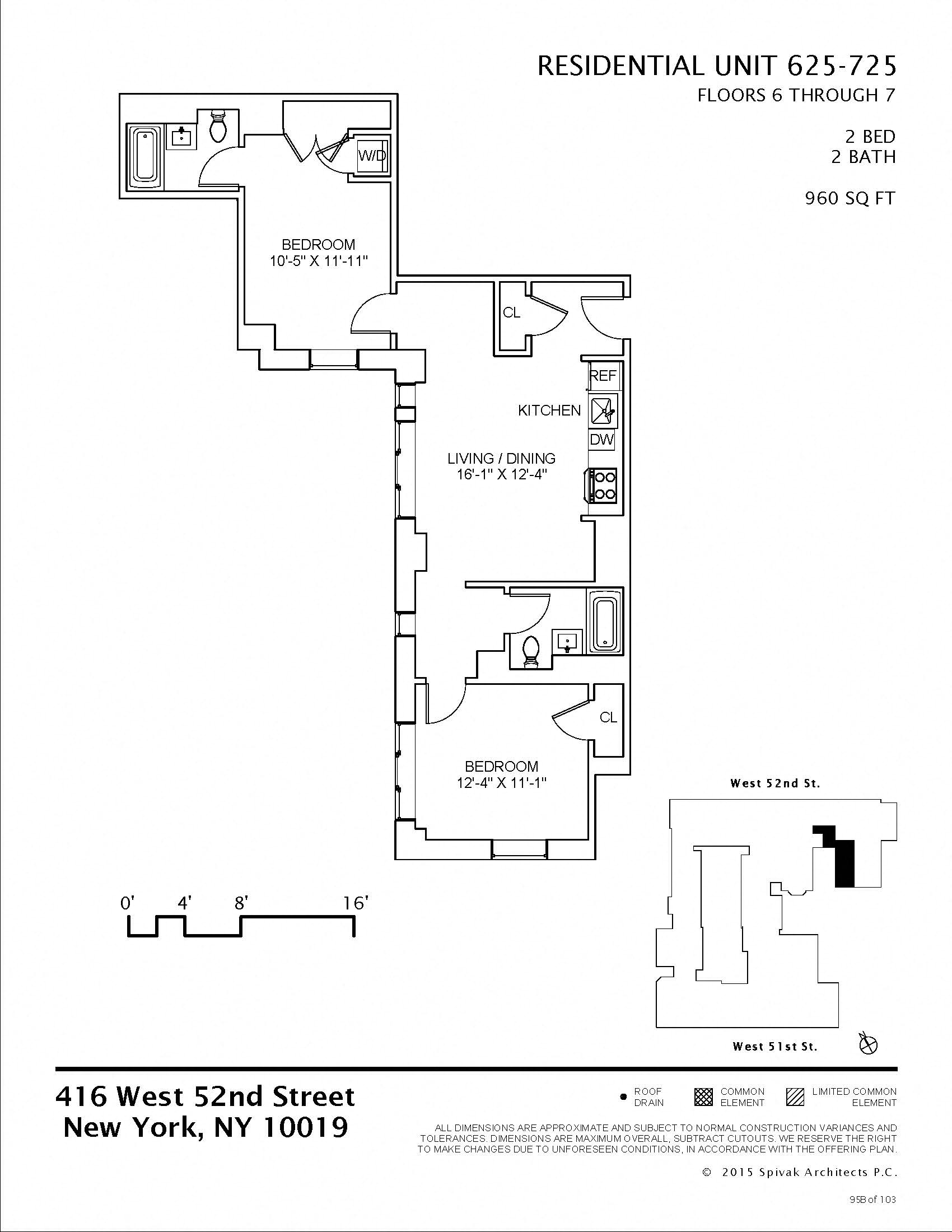 Floor plan for 2 beds, 2 baths, 960 sqft