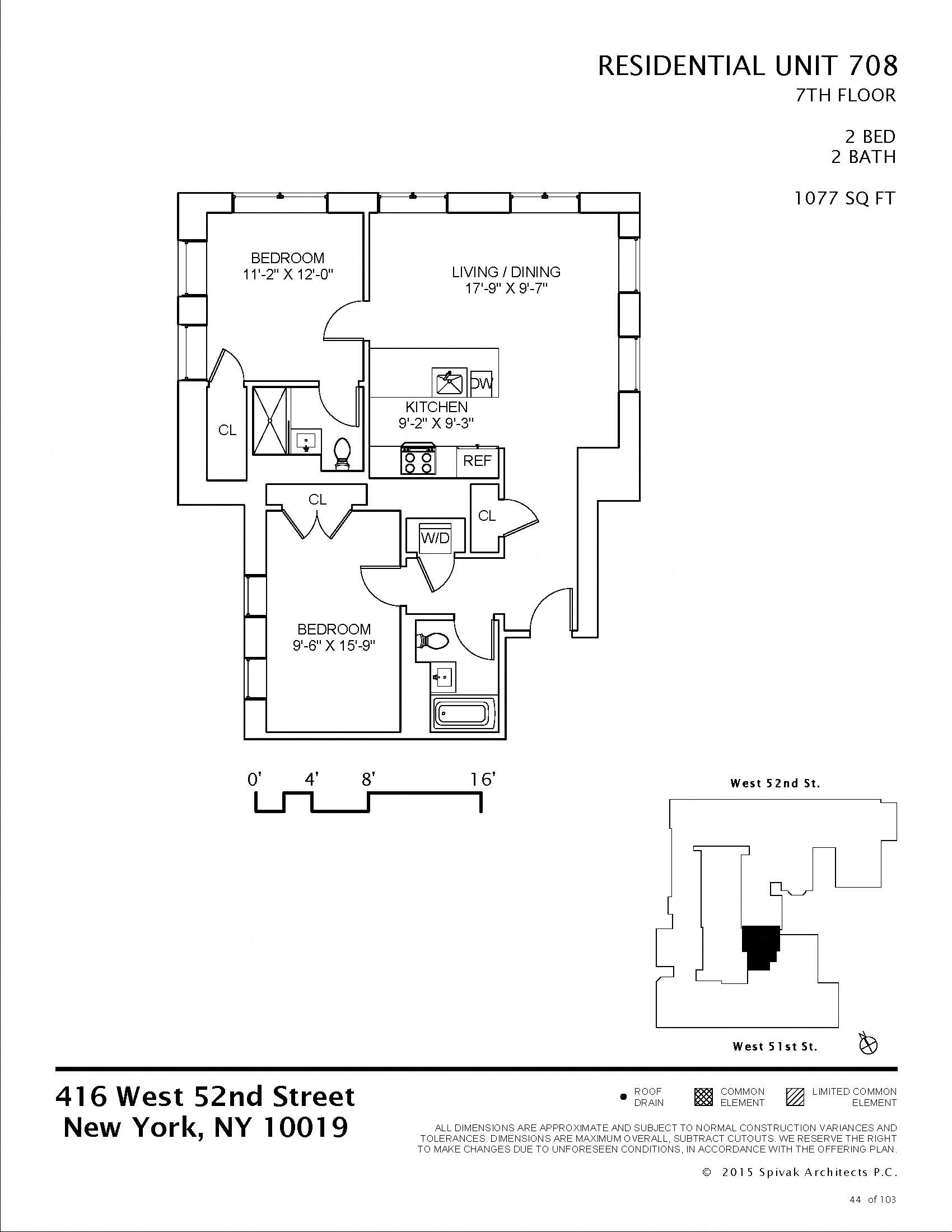 Floor plan for 2 beds, 2 baths, 1077 sqft