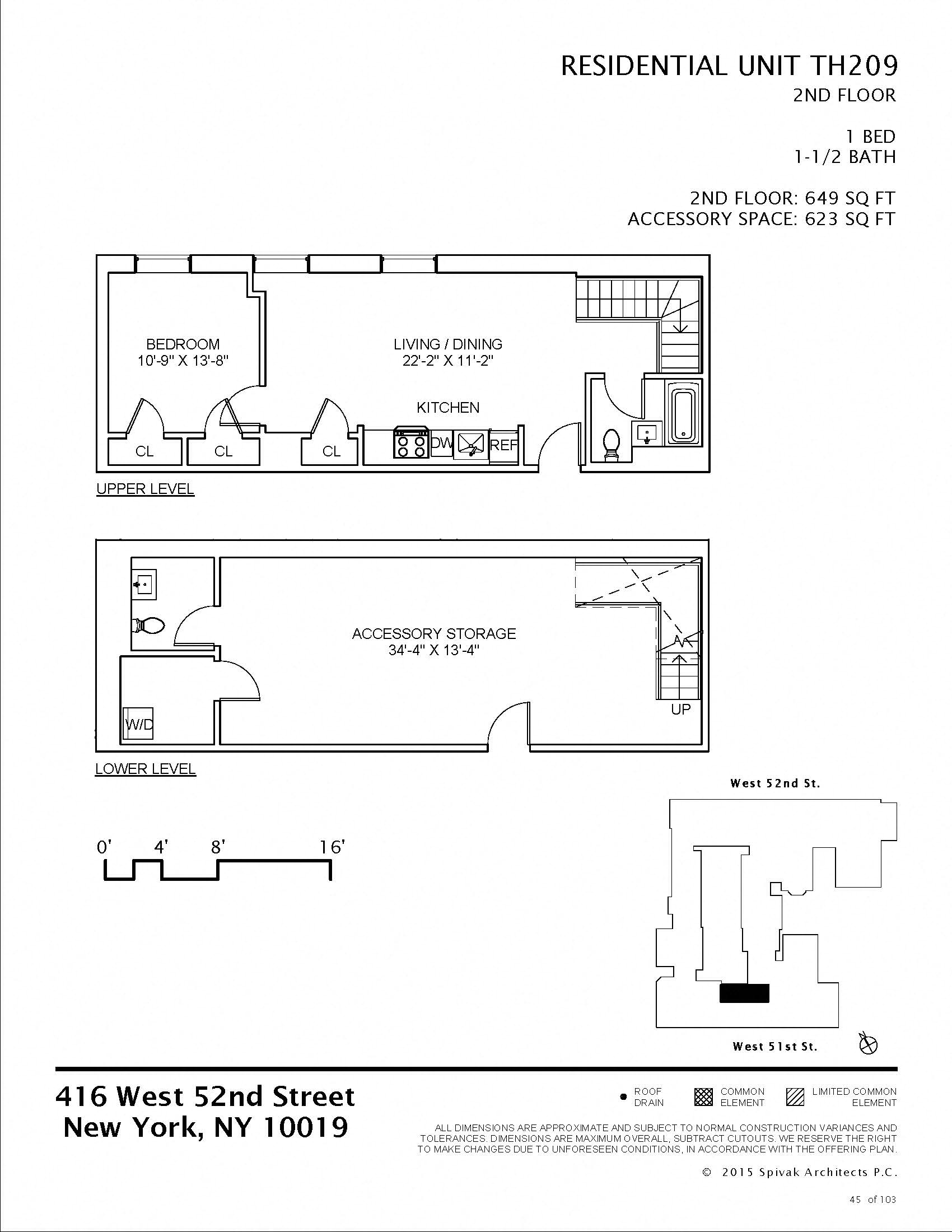 Floor plan for 1 bed, 1.5 baths